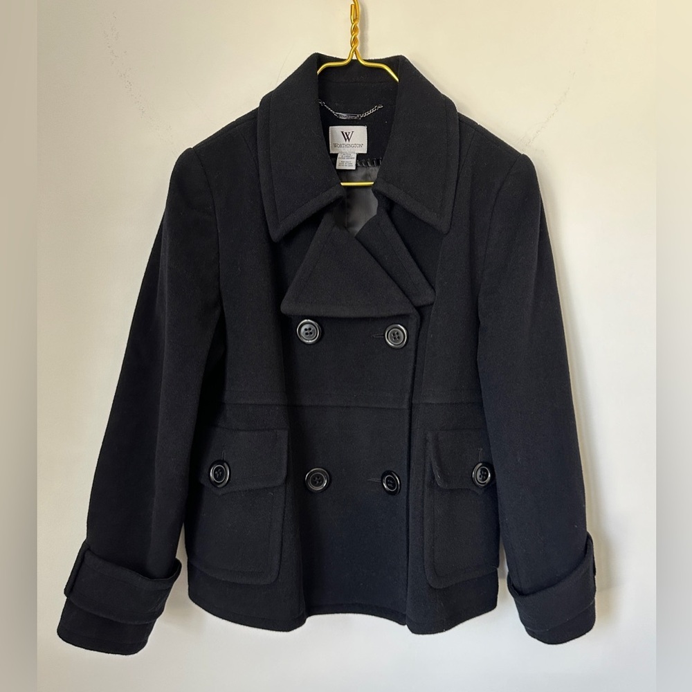 Worthington Classic Black Wool Cashmere Blend Warm Quiet Luxury Coat Petite XL